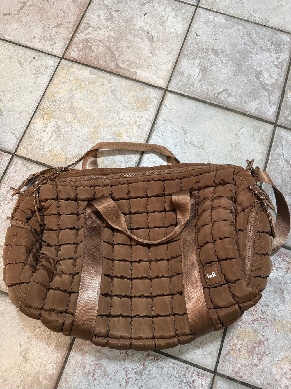 Iris and Rainbow Quilted Brown Women’s Duffle Shoulder Bag